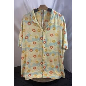 Retro 70s Floral Camp Shirt XXL Groovy Psychedelic Vacation Button Dopamine